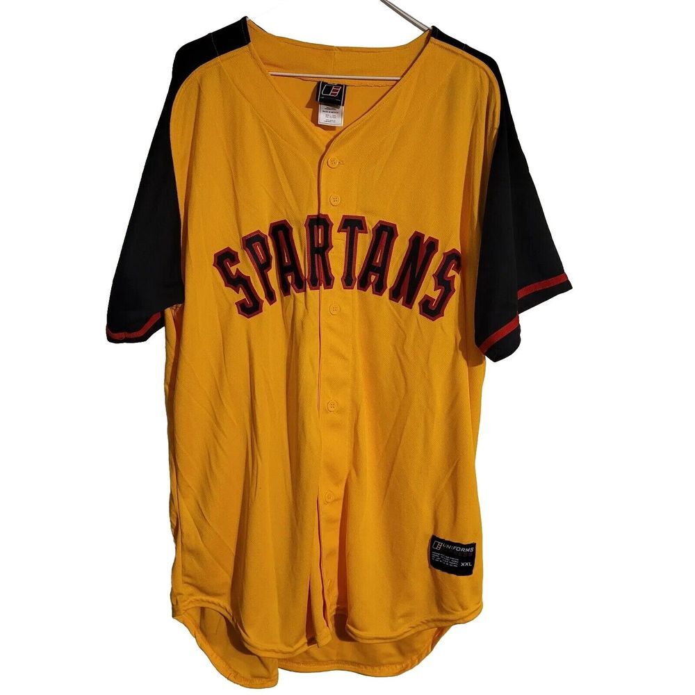 Men's XXL Spartans Uniform Express Full-Button Baseball Jersey‎ Gold & Black